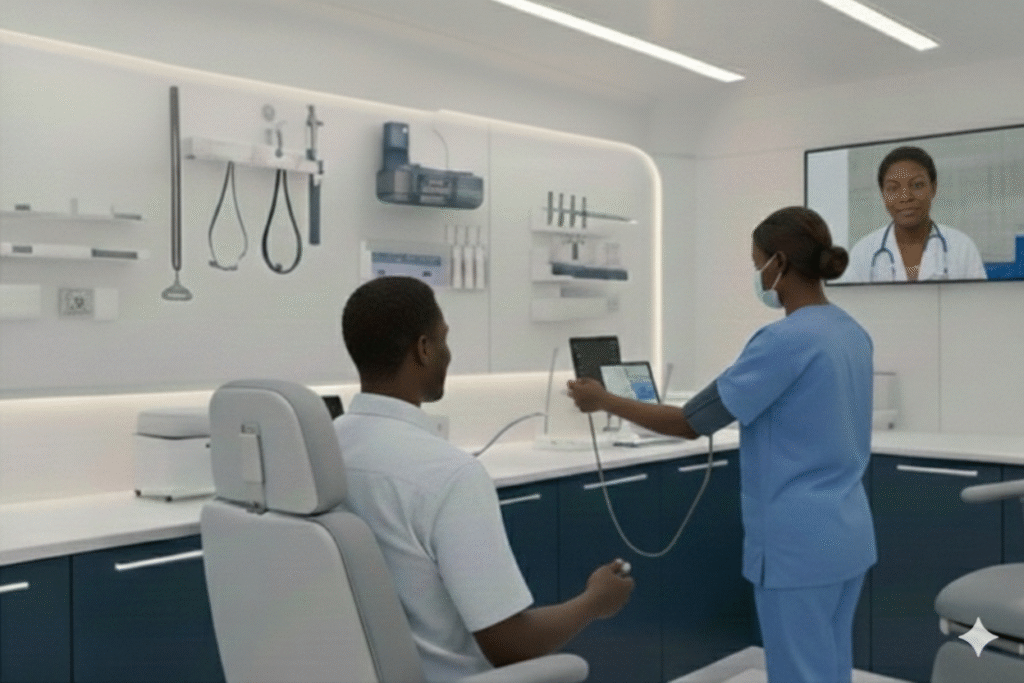 Doc inside pod with patient